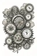 Birth clock for 2 kids surrounded by clouds and gears  tattoo design idea