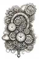 Birth clock for 2 kids surrounded by clouds and gears  tattoo design idea