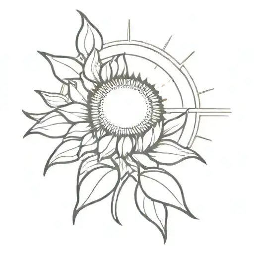 sunflower and sun rays tattoo design idea
