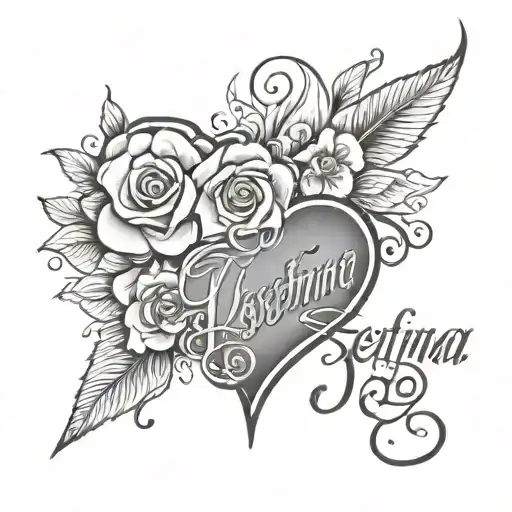 Josefina written in cursive broken heart on side view tattoo design idea