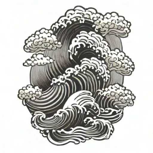mosaic of clouds and waves crashing tattoo design idea