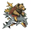 Bear on top of shark and honey badger on top of eagle in war tattoo design idea