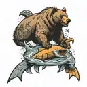 Bear on top of shark and honey badger on top of eagle in war tattoo design idea