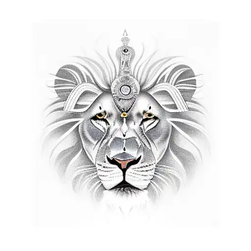 India combined with a yellow-eyed lion tattoo design idea