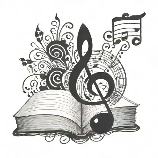 A tattoo design of a music note morphing into a book, symbolizing the client's harmonious relationship between music and reading tattoo design idea