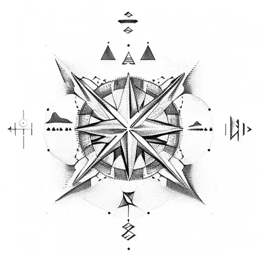  mountains inside compass tattoo design idea
