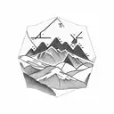  mountains inside compass tattoo design idea