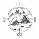  mountains inside compass tattoo design idea