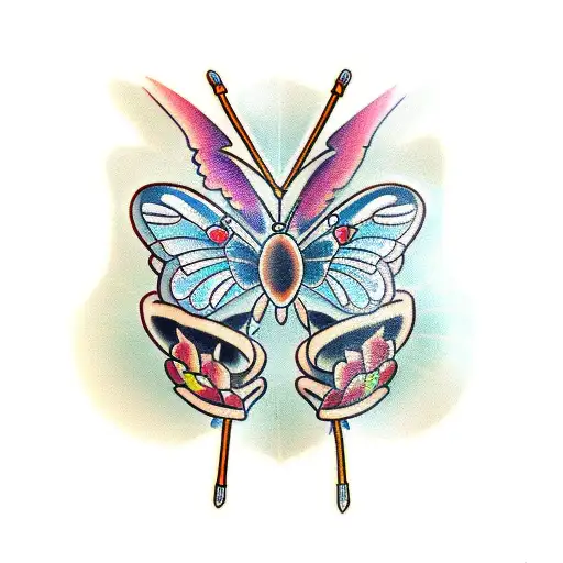 a cross with butterfly wings attached tattoo design idea