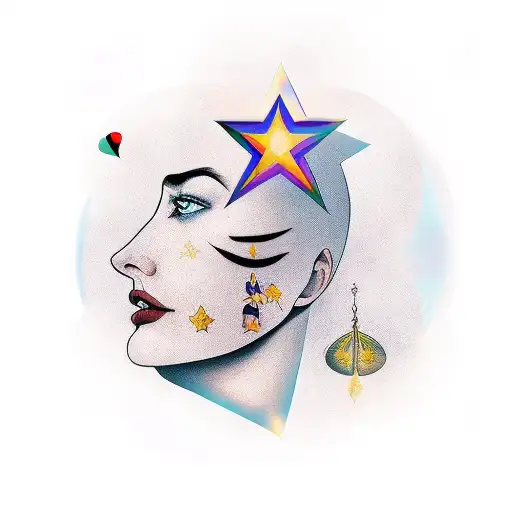 tarot card with a woman´s face and a star in background tattoo design idea