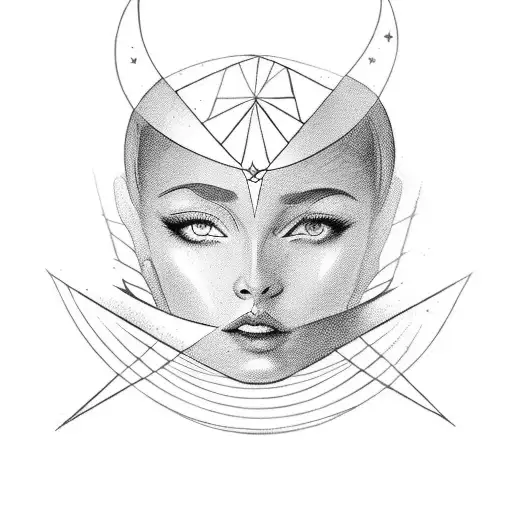 tarot card with a woman´s face and a star in background tattoo design idea