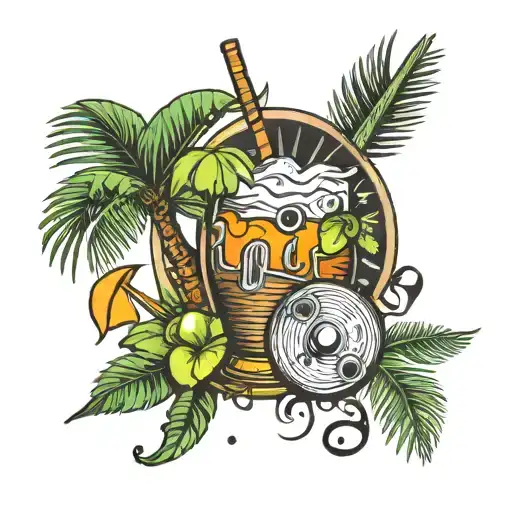 music cocktail palm tree  tattoo design idea