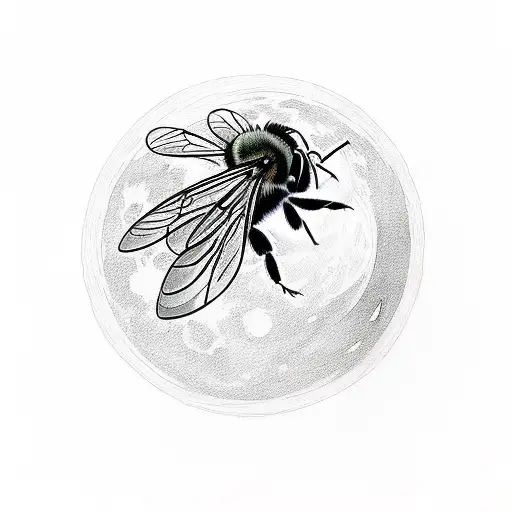 honey bee with white carnations and moon tattoo design idea