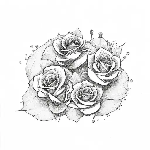 thors hammer with roses tattoo design idea
