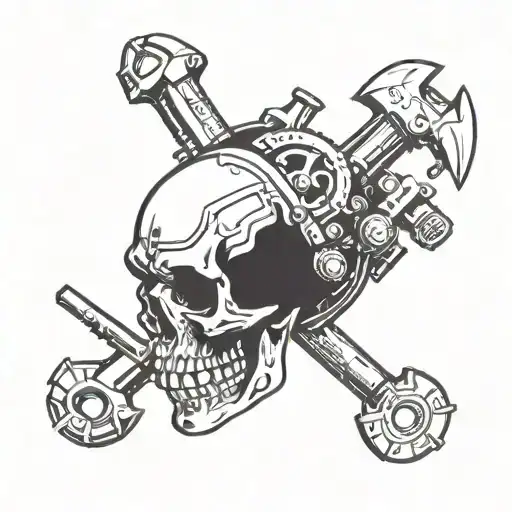 A combination of mechanic tools forming a skull shape, symbolizing the driver's passion for both mechanics and art tattoo design idea