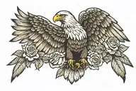 eagle two roses under the wings spread wide with American flag tattoo design idea