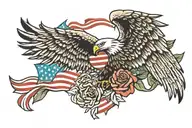 eagle two roses under the wings spread wide with American flag tattoo design idea