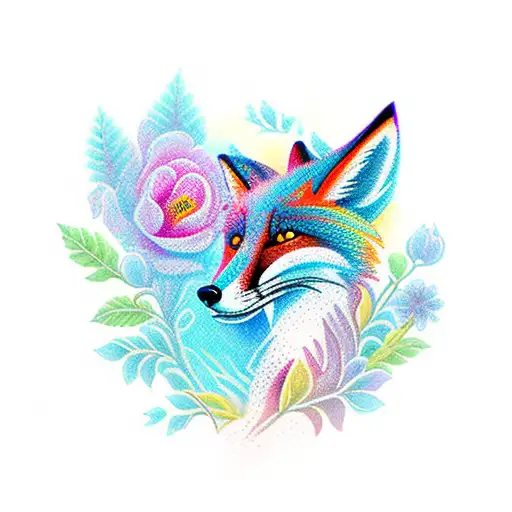 vibrant neotraditional tattoo depicting a fox leaping among blooming flowers tattoo design idea