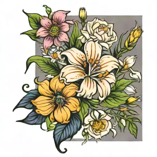 birth flowers for July, August and October  tattoo design idea