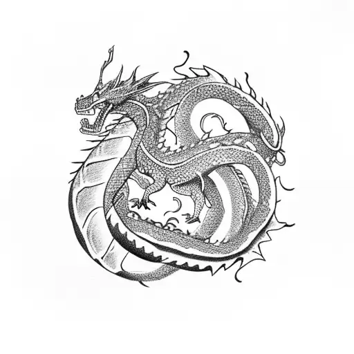 Dragon with snake with money with women with storm in a tree  tattoo design idea