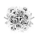 A cross made of intertwined animal silhouettes, surrounded by roses and candles tattoo design idea