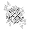A cross made of intertwined animal silhouettes, surrounded by roses and candles tattoo design idea
