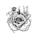 A cross made of intertwined animal silhouettes, surrounded by roses and candles tattoo design idea