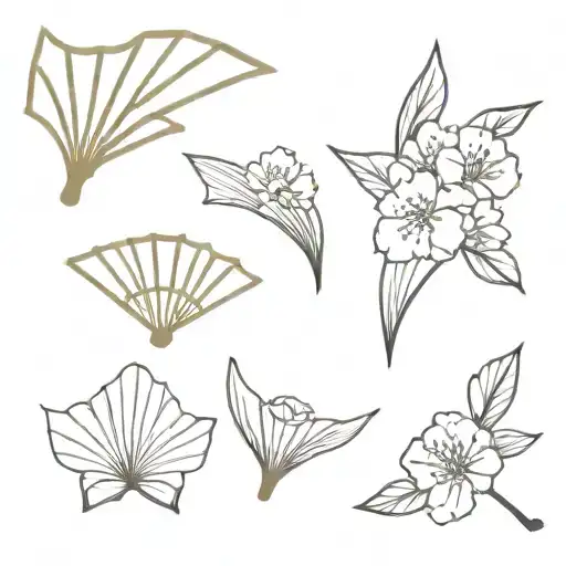 japanese fan sakura flowers tattoo design idea