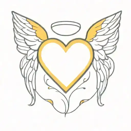 yellow heart with angel wings flying tattoo design idea