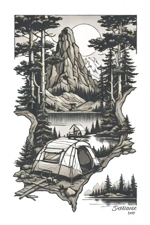 camping, mountain  tattoo design idea