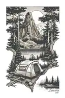 camping, mountain  tattoo design idea