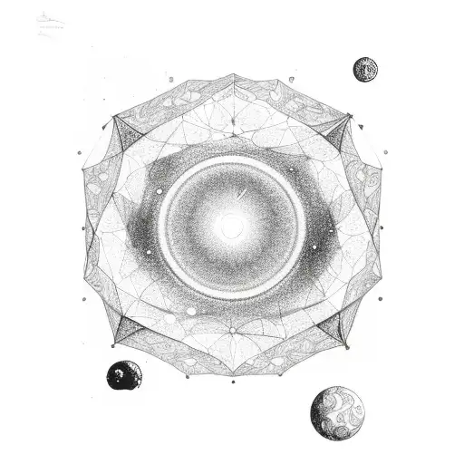 A detailed sketch of a telescope observing a hexagonal nebula tattoo design idea