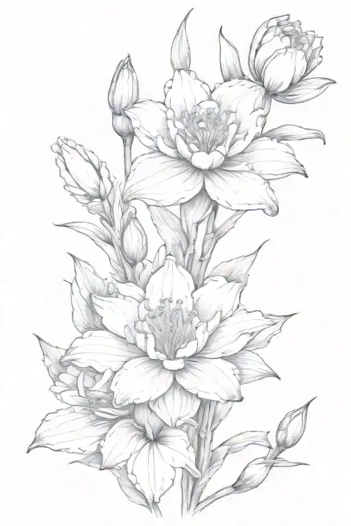 carnation water lily gladiolus flower bouquet tattoo design idea