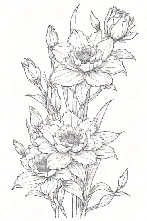 carnation water lily gladiolus flower bouquet tattoo design idea