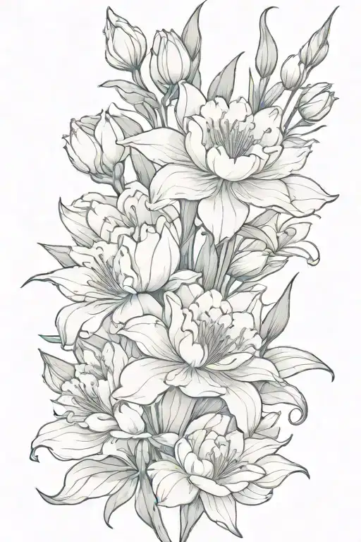carnation water lily gladiolus flower bouquet tattoo design idea