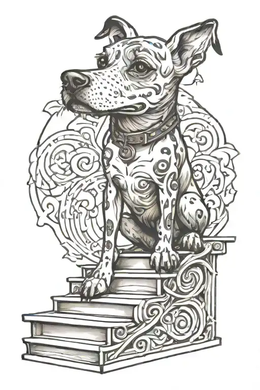 Courage dog on step platform tattoo design idea