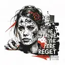 Portrait von hübscher Frau und dem Spruch "There are scars that will never forget the things I regret"  tattoo design idea