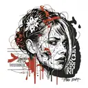 Portrait von hübscher Frau und dem Spruch "There are scars that will never forget the things I regret"  tattoo design idea