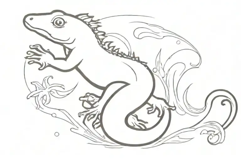 a salamander salting the sea waves tattoo design idea
