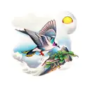 Common wood pigeon and sport climbing 8a grade combined tattoo design idea