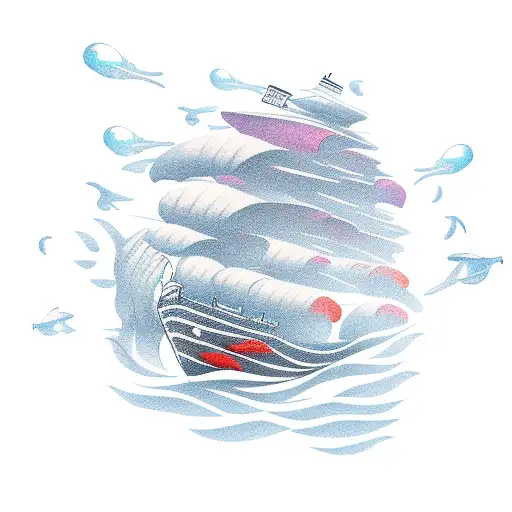 boat with 4 motors in the ocean tattoo design idea