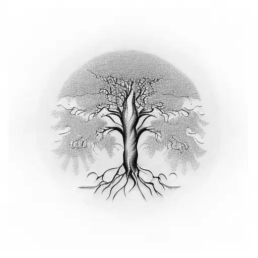 A visually stunning design of a tree with intricate roots and branches, incorporating the words 'I can do all things through Christ who strengthens me' from Philippians 4:13, symbolizing growth, resilience, and spiritual connection. tattoo design idea