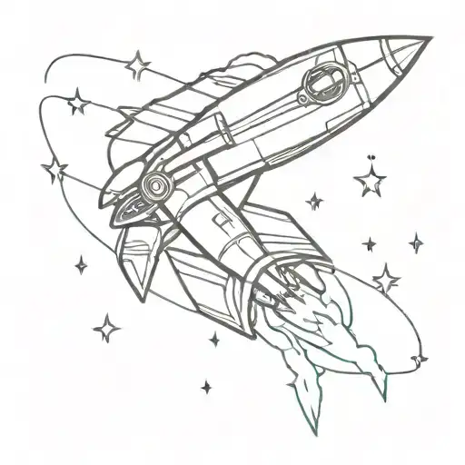 rocket ship blasting names Audrey and Oscar  tattoo design idea