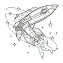 rocket ship blasting names Audrey and Oscar  tattoo design idea