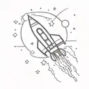 rocket ship blasting names Audrey and Oscar  tattoo design idea