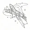 rocket ship blasting names Audrey and Oscar  tattoo design idea