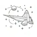 rocket ship blasting names Audrey and Oscar  tattoo design idea