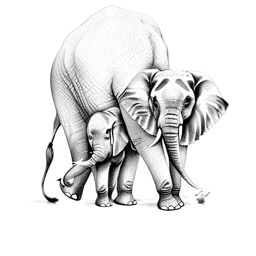 Dotwork "Elephant Mother And Child" Tattoo Idea - BlackInk AI