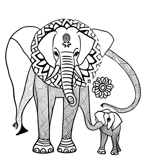 Minimalist "Elephant Mother And Child" Tattoo Idea - BlackInk AI