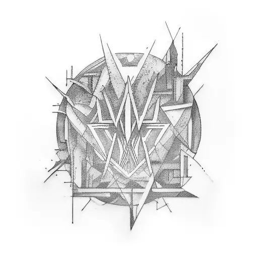 A tattoo design inspired by Linkin Park's album covers, featuring a mix of rock music and futuristic elements in a blackwork style tattoo design idea